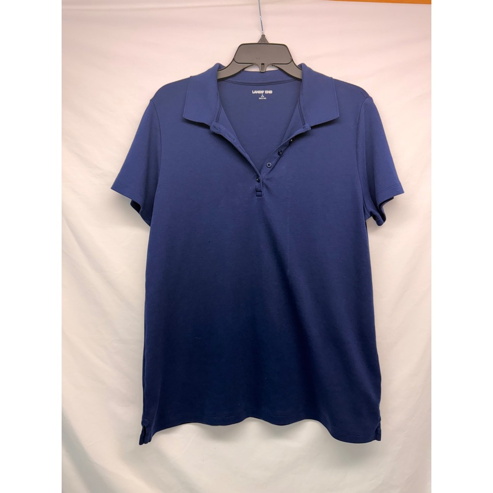 NWOT Lands End Womens Navy Blue Short Sleeve Cotton Jersey Polo Shirt L